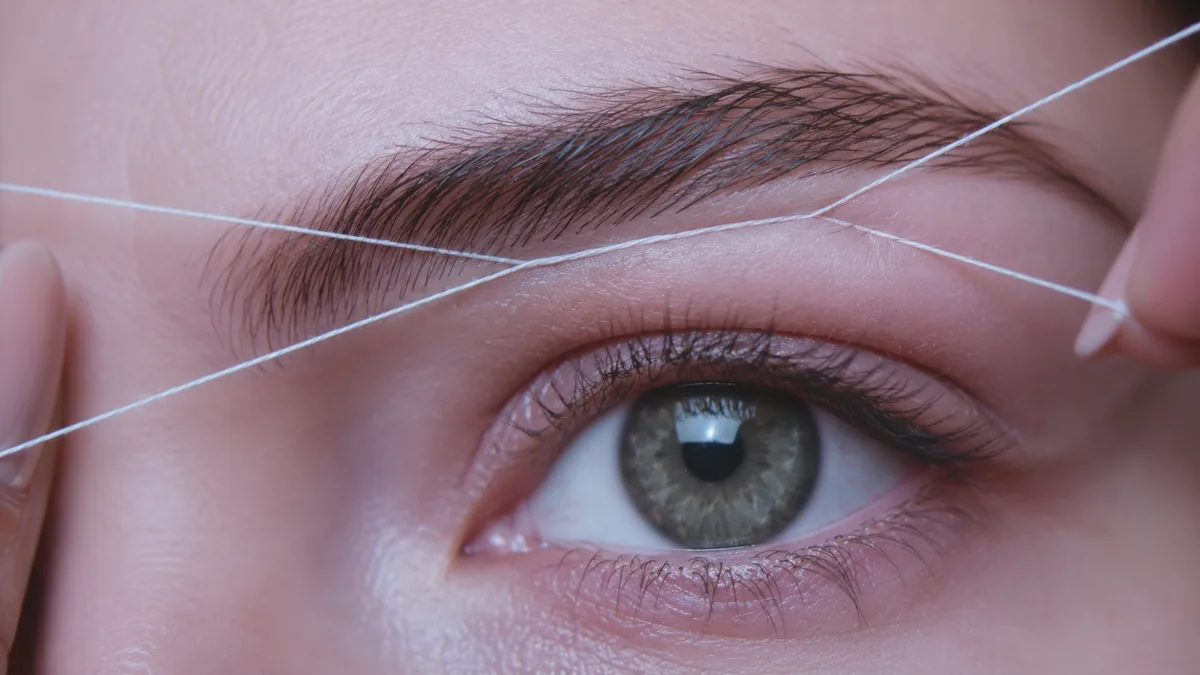 Eyebrow threading technique using cotton thread — gentle and precise hair removal in Kansas City